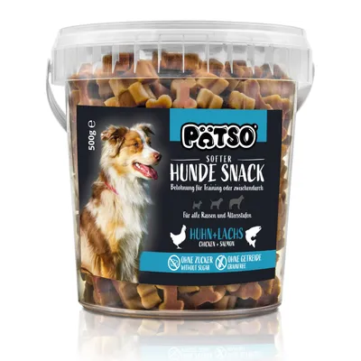 Produktbild von PÄTSO Hunde Snack Trainingssnack, 500g - Huhn + Lachs - Soft Bone