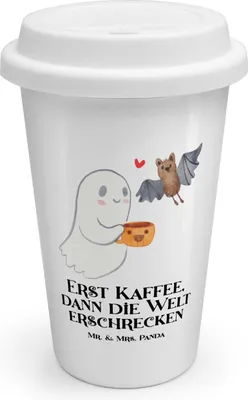 Produktbild von Mr. & Mrs. Panda To Go Becher Gespenst Kaffee - Weiß - Geschenk, Thermobecher, Mehrwegbecher, Dekoration, Coffee, ToGo Kaffeebecher, keramik