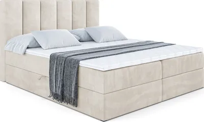 Produktbild von ALTDECOR Boxspringbett mit H3 Matratze und Topper - 180 x 200 cm - BOXI1 - Taupe Samt - Polsterbett mit Bettkasten und Lattenrost, Bett mit Stauraum