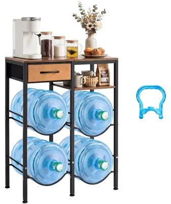 Image de Support pour carafe à eau VEVOR, 4 niveaux, double rangée, pour 4 carafes, étagère pour carafes à eau avec compartiment de rangement et tiroir, étagère pour distributeur d'eau, étagère pour bouteilles d'eau, étagère pour réservoirs d'eau, idéale pour la cuisine et le salon