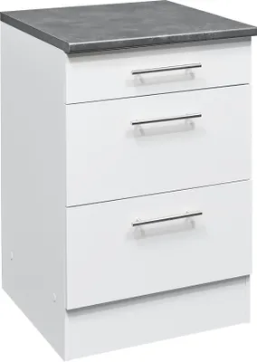 Image de EDDY Moderner Schubladenschrank Küche in Weiß matt, Metallic Grau - Geräumiger Küchenunterschrank mit viel Stauraum - 60 x 90 x 60 cm (B/H/T)