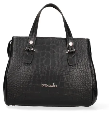 Produktbild von Schwarze Ledertasche von Braccialini mit Reißverschluss und abnehmbarer Schulterriemen