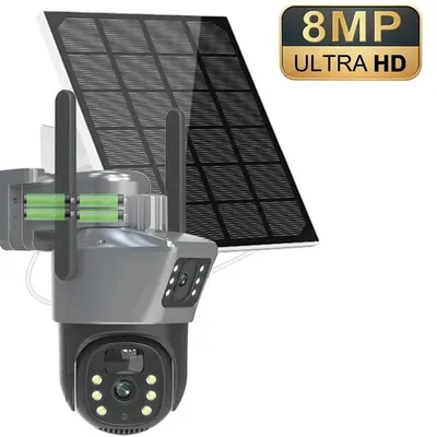 Image de Caméra solaire 4K 8MP avec Wi-Fi - Caméra dôme IP PTZ d'extérieur - Double objectif - 2,4 GHz (sans fil) - Suivi automatique - Caméra seule