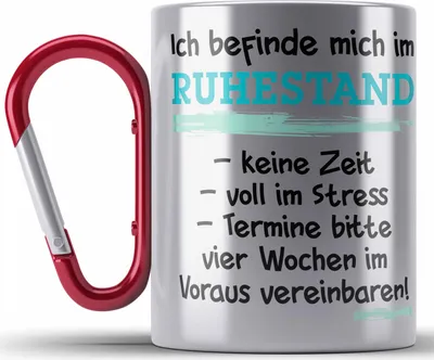 Produktbild von Trendation - Ruhestand Edelstahl Tasse Karabiner Geschenk Rentner Geschenkidee Rentnerin Spruch Mann Frau (Rot)