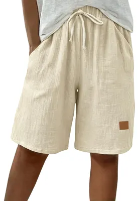 Produktbild von Damen-Kurzshorts aus Leinen – Hohe Taille, Khaki