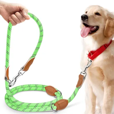 Productafbeelding van Hondenriem, 3 meter, verstelbare afneembare lijn, geschikt voor middelgrote en grote honden (15-60 kg), reflecterend, neon groen