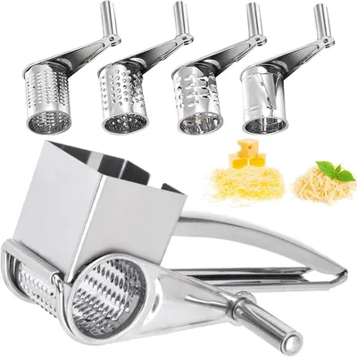 Produktbild von Trommelreibe - 4 Edelstahl-Trommeln - 304 Edelstahl - Manuelle Käsereibe und Gemüsereibe - Kurbelreibe - Für Käse, Gemüse, Schokolade und Knoblauch
