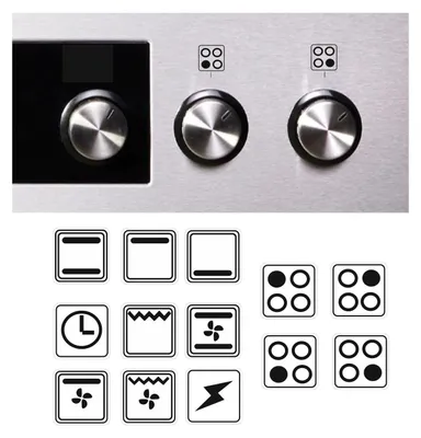 Herd-Aufkleber-Set, schwarze Symbole, transparent, 15 mm