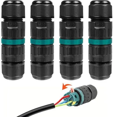 Immagine prodotto di Connessione a 3 cavi resistente all'acqua IP68 - Connessione a cavi resistente all'acqua - Presa elettrica - Confezione da 4