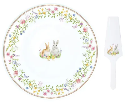 Produktbild von Happy Easter Tortenplatte mit Tortenheber Gebäck-teller Ostern Kuchen-Heber bunt