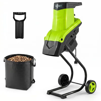 Produktbild von COSTWAY Gartenhäcksler elektrisch 2500W, Messerhäcksler für Äste bis 45mm 21:1 Häckselverhältnis, Häcksler mit Rädern 2 Doppelmesser&50L Auffangbeutel