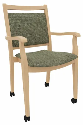 Produktbild von Pflegestuhl André mit Armlehnen und Rollen – Ideal für Senioren im Altenheim oder Zuhause – Massivholz stabil und Pflegeleicht.Stoffbezug:Stoff Kariba Grün,Sitzhöhe:47cm