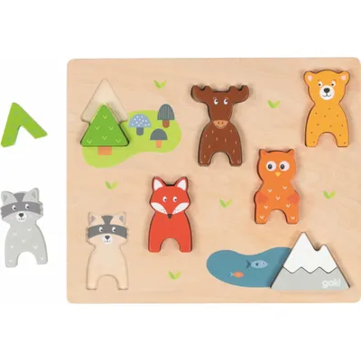 Produktbild von Goki Holzpuzzle wilde Tiere Lernspielzeug bunt für Kinder