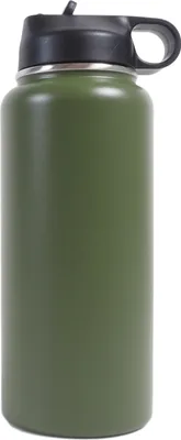 Produktbild von Grüne Thermoskanne 900 ml mit Vakuumisolierung, klappbarem Trinkauslauf und breitem Hals, 22x7,4 cm