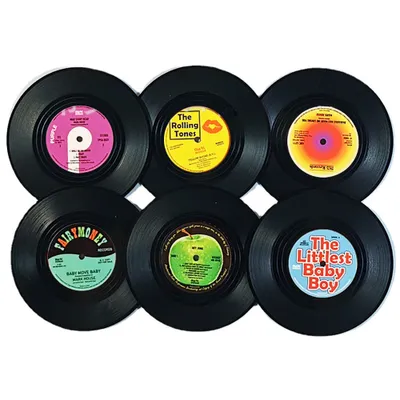 Produktbild von Retro CD Vinyl Schallplatten-Untersetzer, rutschfeste Getränke-Untersetzer, isoliert, für Tee, Kaffee, Getränke, Tisch-Schutz, verhindert Verrutschen mit Halterung,M1Muster