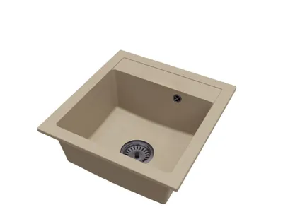 Produktbild von Granitspüle Einbeckig BIG DON – Beige – Schwarzer Siphon