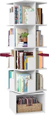 Immagine prodotto di Libreria indipendente color bianco nuvola, girevole a 360 gradi, con 5 cassetti, 40 x 40 x 155,8 cm