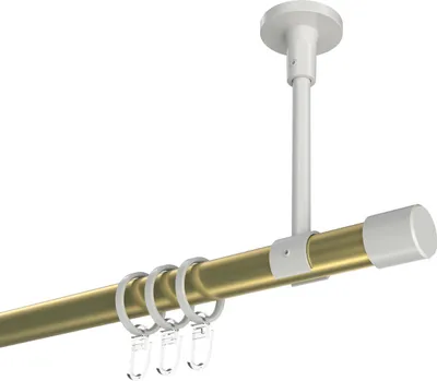 Produktbild von Interdeco Gardinenstange / Vorhangstange Messing-Optik / Weiß, Typ Sonette Santo (Kappe) Deckenmontage, 20 mm Ø 1-läufig, 200 cm