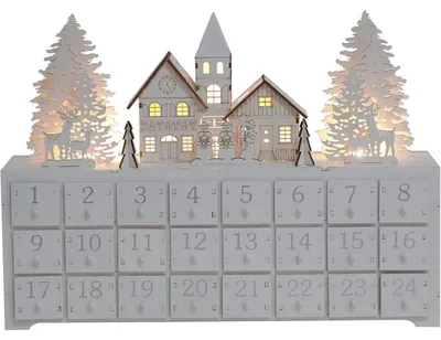 Produktbild von Adventskalender Holz mit LED 24 Schubladen zum Befüllen Winterwald