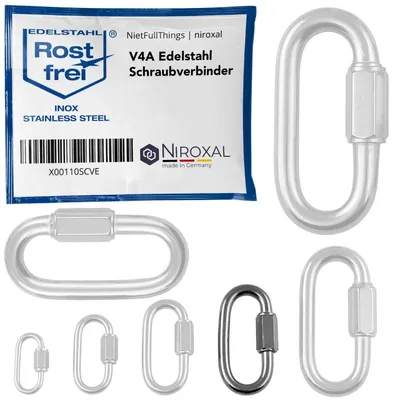 Produktbild von Elzusha - Karabinerhaken aus Edelstahl, 6 mm, Schraubverschluss, Bruchlast 1200 kg, 50 Stück