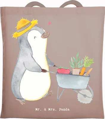 Produktbild von Mr. & Mrs. Panda Tote Bag Pinguin Gartenarbeit - Braun Pastell - Geschenk, Gartenpflege, Gärtnern, Jutebeutel, Schultasche, Uni Tasche, Einkaufstüte, Urban Gardening