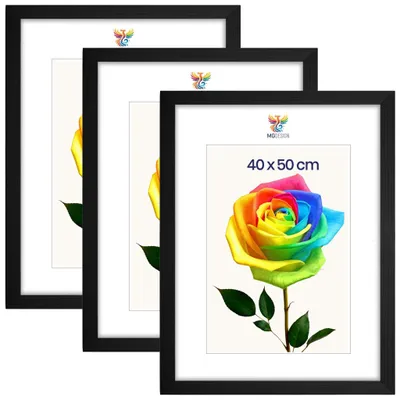 Produktbild von MG Design 3er Set Bilderrahmen Schwarz 40x50 cm - Posterrahmen Echtholz mit Acrylglas, stabile Wandaufhängung, hoch/quer