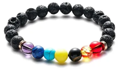 Produktbild von Armband Lavasteine, Chakra Edelstein-, Resin-, und Glasperlen 6cm flexibel