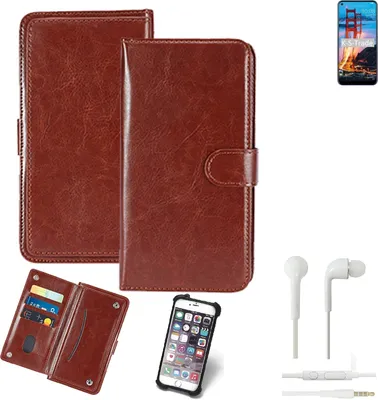 Produktbild von K-S-Trade 360° Hülle kompatibel mit ZTE Blade V2020 inkl. Headphones braun Kunstleder Case BookCase WalletCase Kunstlederederhülle Handyhülle,