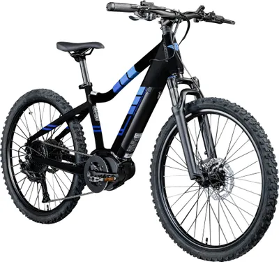 Produktbild von Zündapp Z240 E Bike Mountainbike 24 Zoll EMTB 130-145 cm Jugendliche ab ca. 8 Jahre Pedelec Fahrrad 9 Gang Mittelmotor schwarz blau