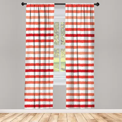 Produktbild von ABAKUHAUS Gestreift Vorhänge 2 Panel Set für Wohnzimmer Schlafzimmer Dekor, Geometrische Bunte Tone Pinsel Stil Linien Grunge Retro Digital Print, 150 cm x 175 cm, Vermilionrot