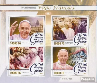 Produktbild von Briefmarken Guinea 2016 Mi 11573-11576 Kleinbogen (kompl. Ausgabe) postfrisch Papst Franziskus