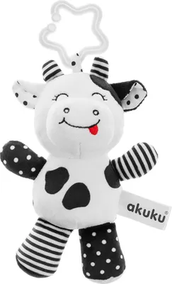 Obrázok produktu pre Plyšová hračka s hrkálkou Akuku Kravička čiernobiela
