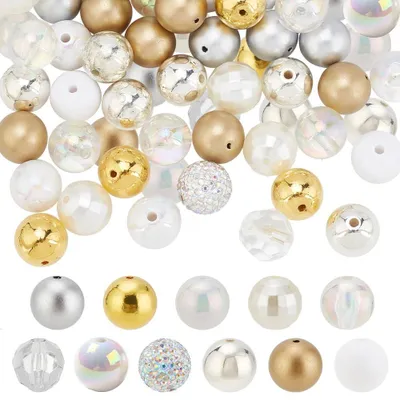 Acrylperlen 102 Stk. 16 mm Gold Silber Weiß DIY Schmuck