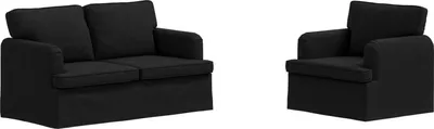 Image de Ensemble de canapés vidaXL, 2 pièces, couleur noire, revêtement en tissu