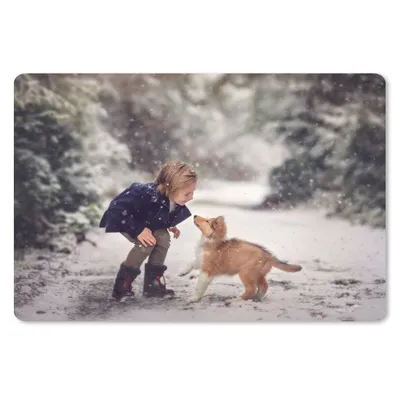 Produktbild von MuchoWow® Mauspad Mousepad Hund - Kind - Schnee 27x18 cm - Mousepads - Maus Mat - Pad - Mausunterlage - Büroartikel - Desk Matten