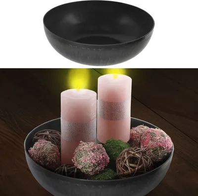 Produktbild von Deko Schale rund Schieferoptik grau Ø30cm x H10cm Kunststoff Pflanzschale Snackschale Obstschale