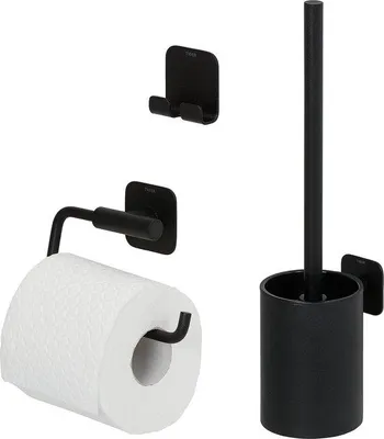 Image de Ensemble pour salle de bains, 3 pièces, acier inoxydable, noir, autocollant