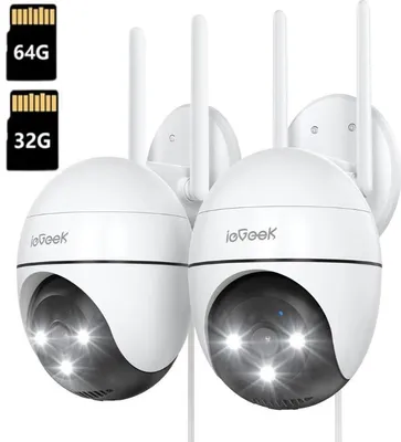 Productafbeelding van 2 stuks 3MP bewakingscamera's, outdoor, met Wi-Fi, domecamera's, inclusief 2 SD-kaarten en een 3dBi Wi-Fi-antenne