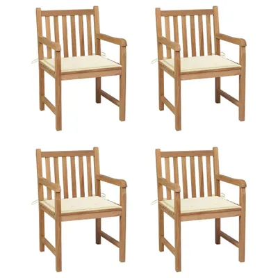 Image de Chaises de jardin lot de 4 et coussins crème bois teck solide