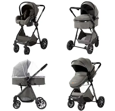 Produktbild von Luxus Multifunktionale 3-in-1 Kombi-Kinderwagen – Qualitative Buggy – Zusammenklappbarer Kinderwagen – Dunkelgrau – Inkl. Autositz