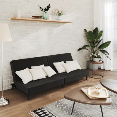 Produktbild von Design Schlafsofa 2-Sitzer Schwarz Samt, Schlafsofas 2024 Neu