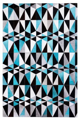 Imagen del producto de Alfombra Kanpur, 240x170 cm, turquesa, y crema. Hecha a mano. Alfombra de patchwork exclusiva