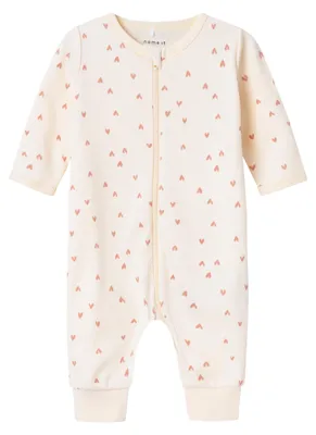 Image de NAME IT Baby - Pyjama une-pièce pour fille, modèle Nbfnightsuit, fermeture éclair, motif cœurs en couleur crème, référence : Buttercream, taille : 98