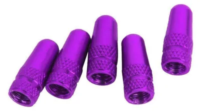 Immagine prodotto di Tappi per valvola per biciclette, compatibili con cerchi Presta, confezione da 5 pezzi, colore viola, con protezione antipolvere e estrattore per valvola