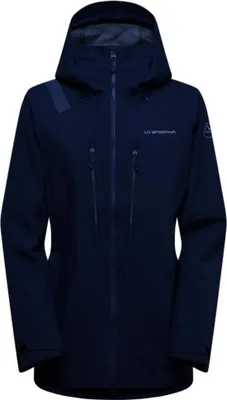 Dunkelblaue La Sportiva Supercouloir GTX Pro Jkt W Jacke mit Kapuze und Reißverschlüssen vorne