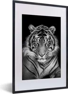 Produktbild von MuchoWow® MuchoWow® Gerahmtes Poster Tiger - Raubtier - Schwarz - Weiß 40x60 cm - Poster mit zchwarzem Bilderrahmen - Poster in Rahmen