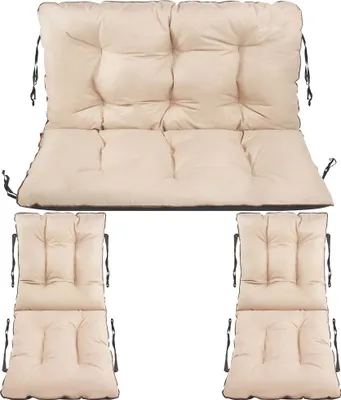 Produktbild von SuperKissen24. Sitzkissen Bankauflage für Gartenbank - Bankkissen Bankauflage 100x60x50 cm mit 2er 48x96 cm Stuhlkissen - Wetterfest - Beige Leinen