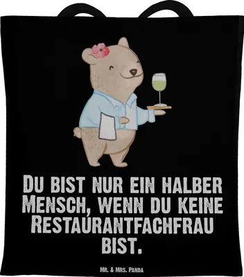 Produktbild von Mr. & Mrs. Panda Jutebeutel Restaurantfachfrau Herz - Schwarz - Geschenk, Tasche, Stoffbeutel, Tote Bag, Einkaufstasche, Shopping
