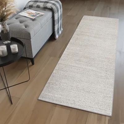 Produktbild von Läufer Teppich Meterware Flur Brücke Wohnzimmer Schlafzimmer Kurzflor Modern Design Meliert Grau Taupe  100 x 1350
