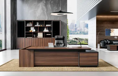 Produktbild von Hochwertiger Brauner Eckschreibtisch Designer Luxus Holz Cheftische